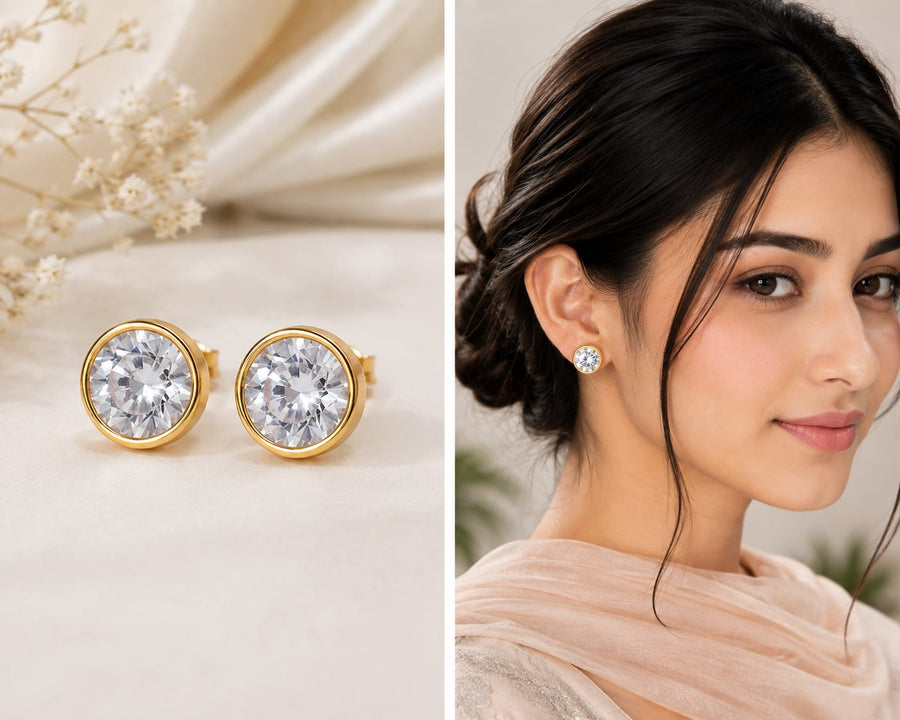 Gold Bezel Solitaire Stud Earrings