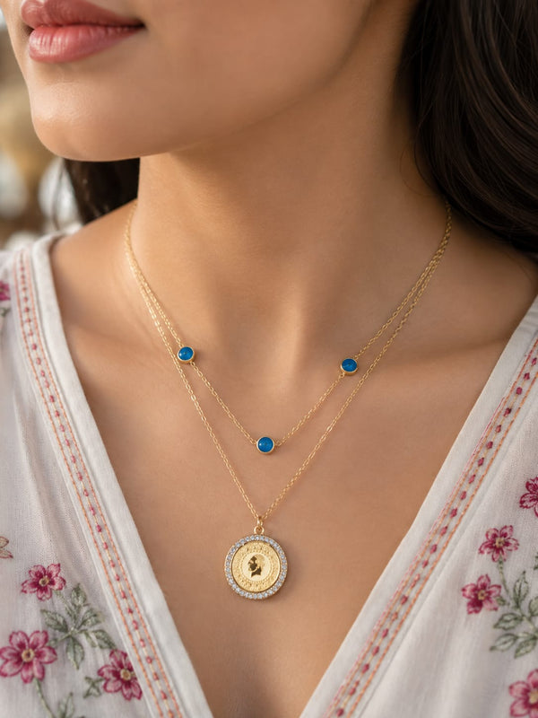 Blue Stone Layered Pendant Necklace – necklace for women by MM Royal Pakistan