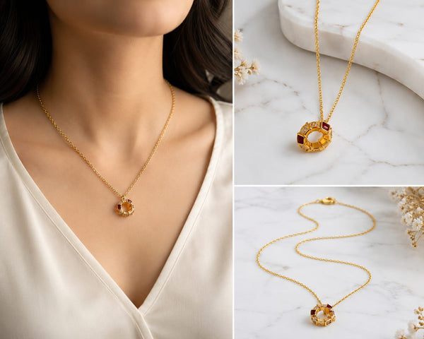 Elegant Red Crystal Circle Pendant Necklace – necklace for women by MM Royal Pakistan
