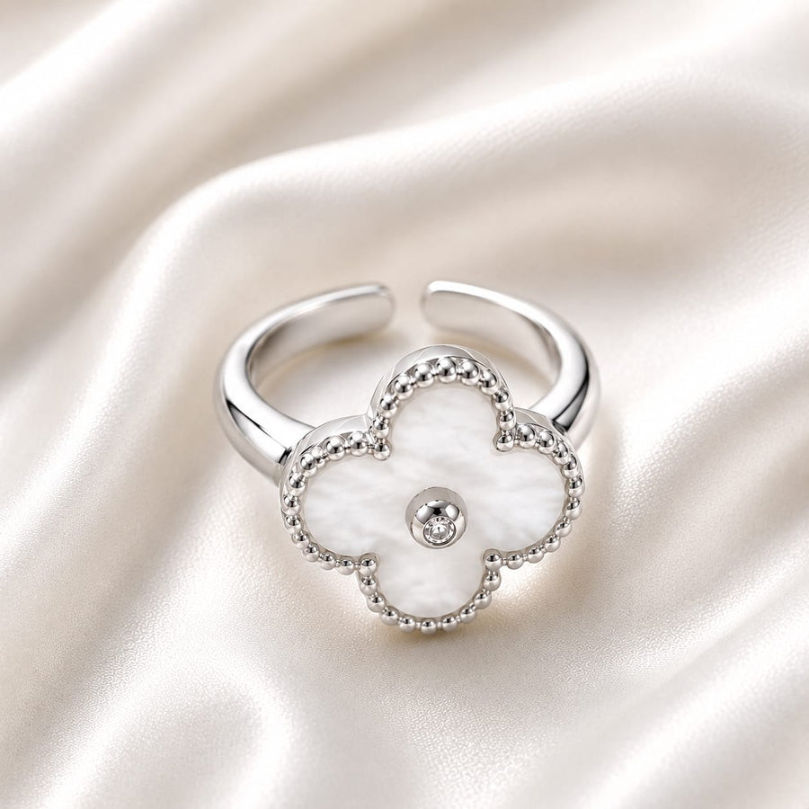 Silver Clover Ring with Mother of Pearl