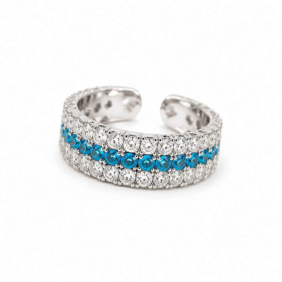 Silver Cuff Ring with Blue Topaz Pave