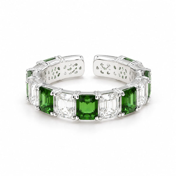 Silver Emerald Green Eternity Ring