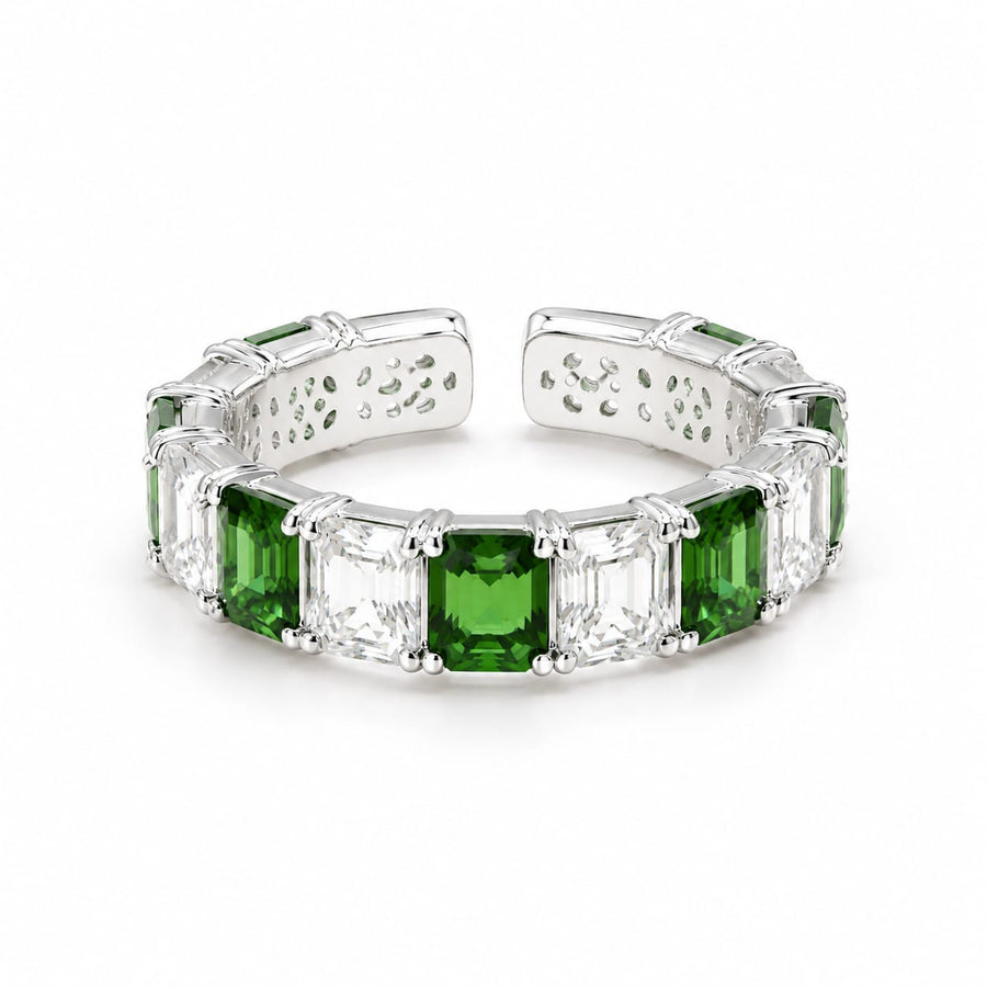 Silver Emerald Green Eternity Ring