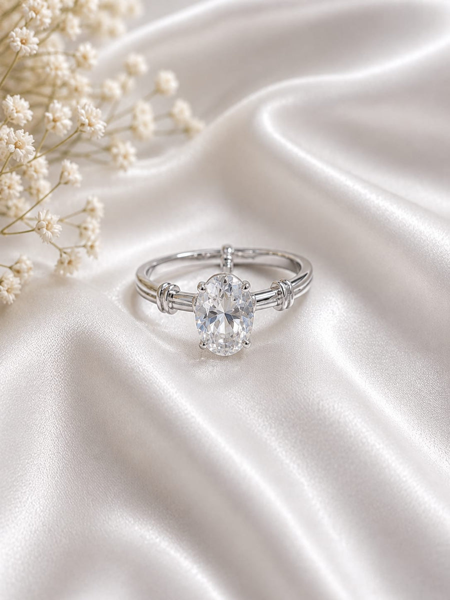 Silver Oval Halo Solitaire Ring