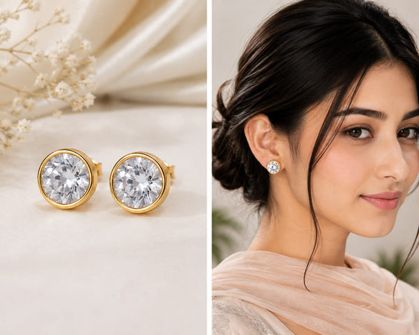 Gold Bezel Solitaire Stud Earrings