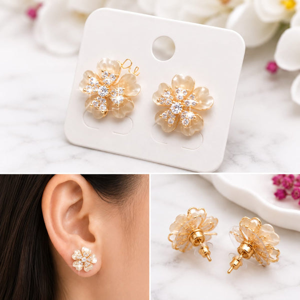Gold Flower Petal Stud Earrings