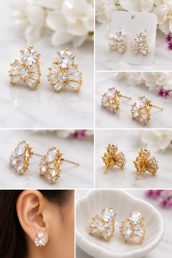 Gold Cluster Fan Stud Earrings