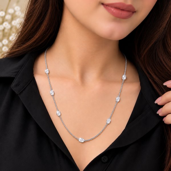 Silver Floral Disc Chain Necklace