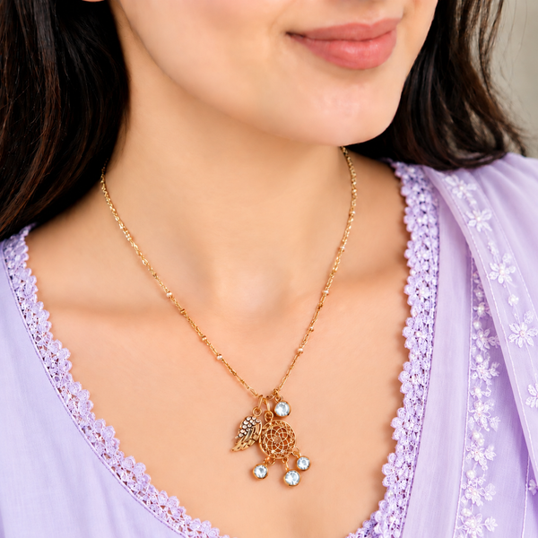 Golden Dreamcatcher Angel Wing Pendant Necklace – Elegant Women’s Jewelry