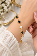 Gold & Black Clover Bracelet for Women | Elegant Floral Charm Bracelet